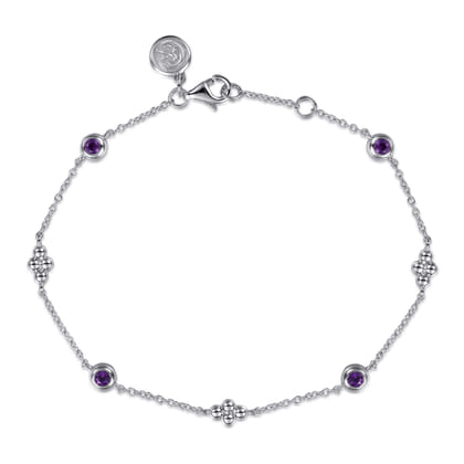 Bujukan Clover - 925 Sterling Silver Bujukan Clover and Amethyst Station Bracelet
