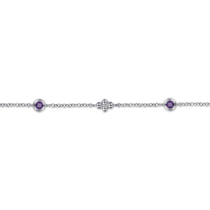 Bujukan Clover - 925 Sterling Silver Bujukan Clover and Amethyst Station Bracelet