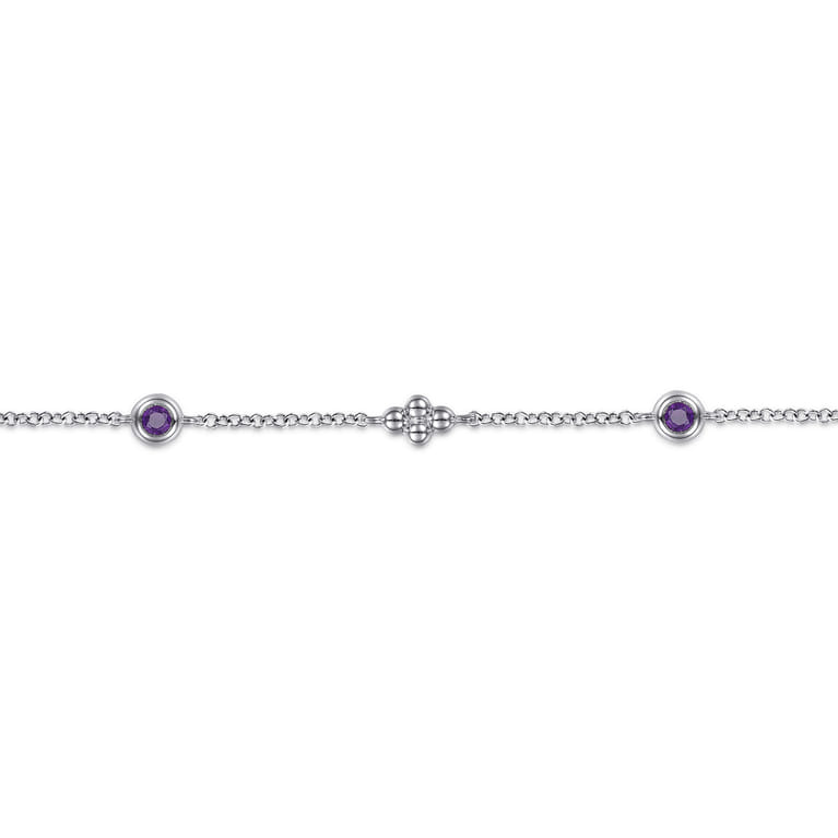 Bujukan Clover - 925 Sterling Silver Bujukan Clover and Amethyst Station Bracelet - Shot 2