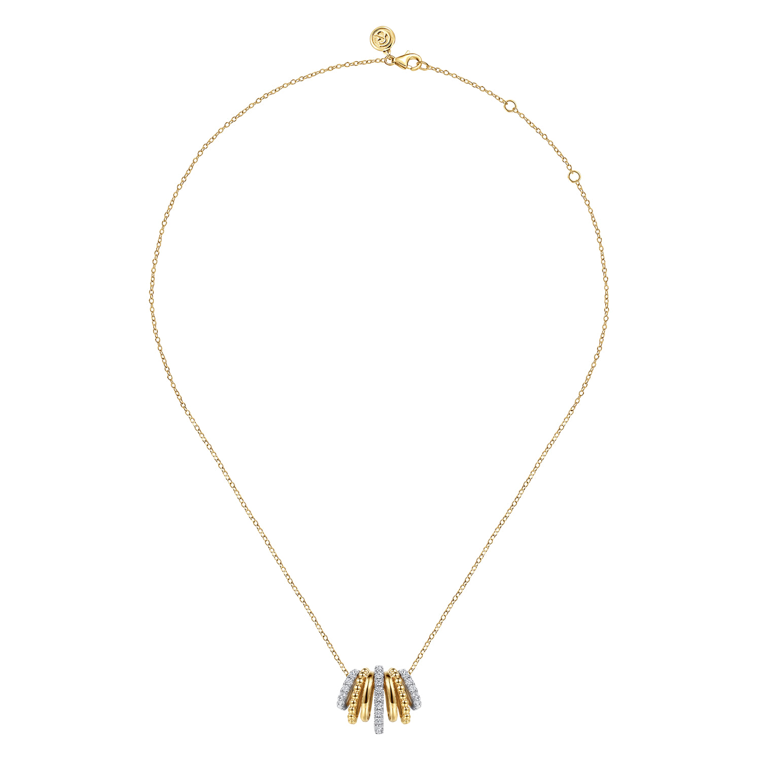 Bujukan Link - 14K White  Yellow Gold Bujukan Diamond Multi Row Pendant Necklace - 0.65 ct - Shot 2