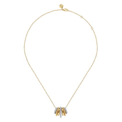 Bujukan Link - 14K White  Yellow Gold Bujukan Diamond Multi Row Pendant Necklace