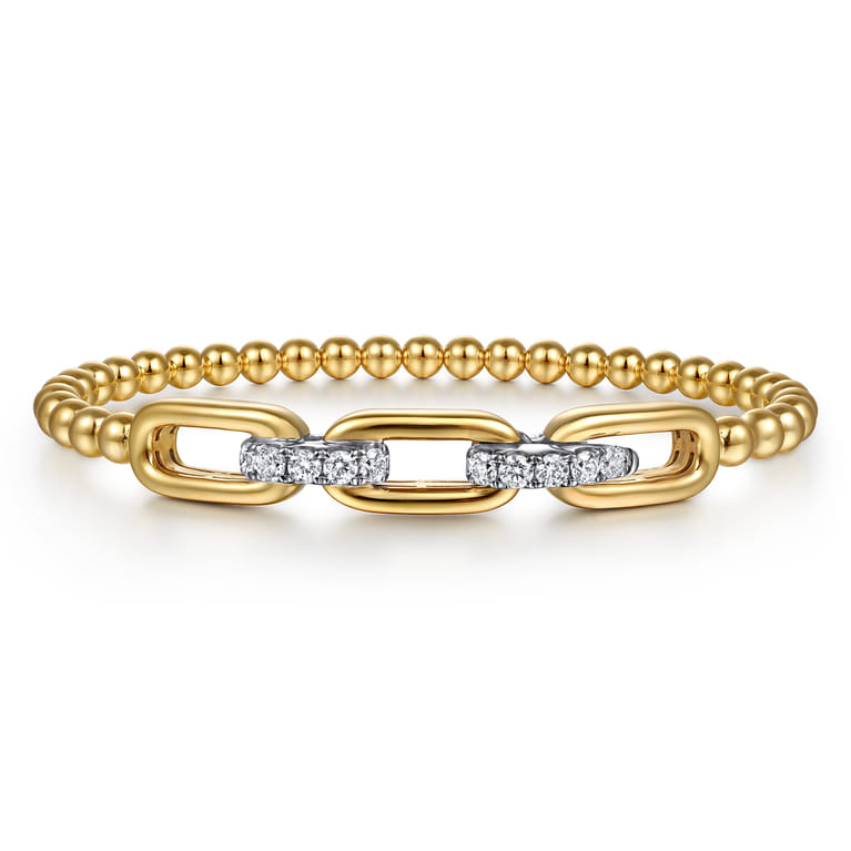 Bujukan Link - 14K White  Yellow Gold Bujukan and Diamond Bangle Bracelet - 0.6 ct - Shot 1
