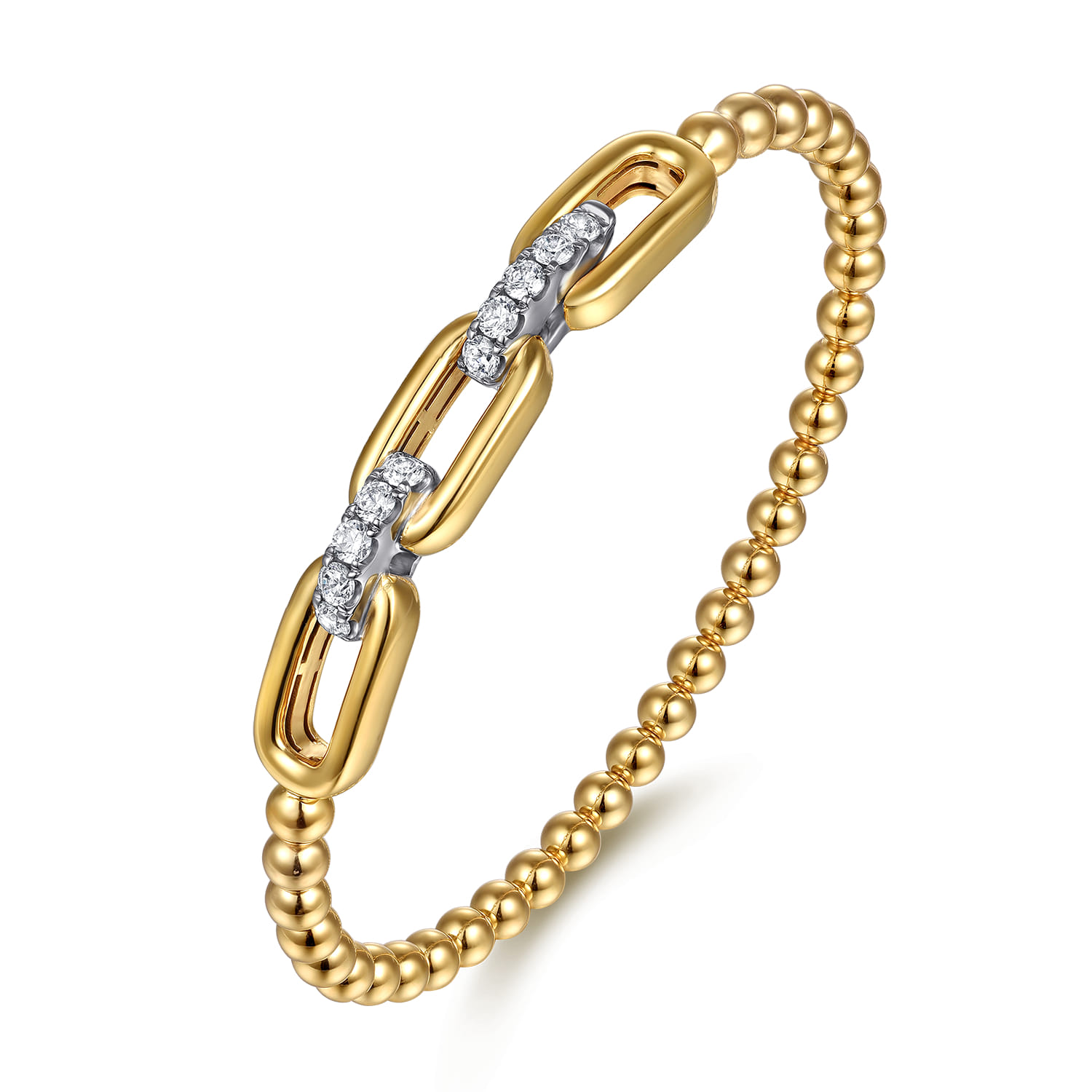 Bujukan Link - 14K White  Yellow Gold Bujukan and Diamond Bangle Bracelet - 0.6 ct - Shot 2