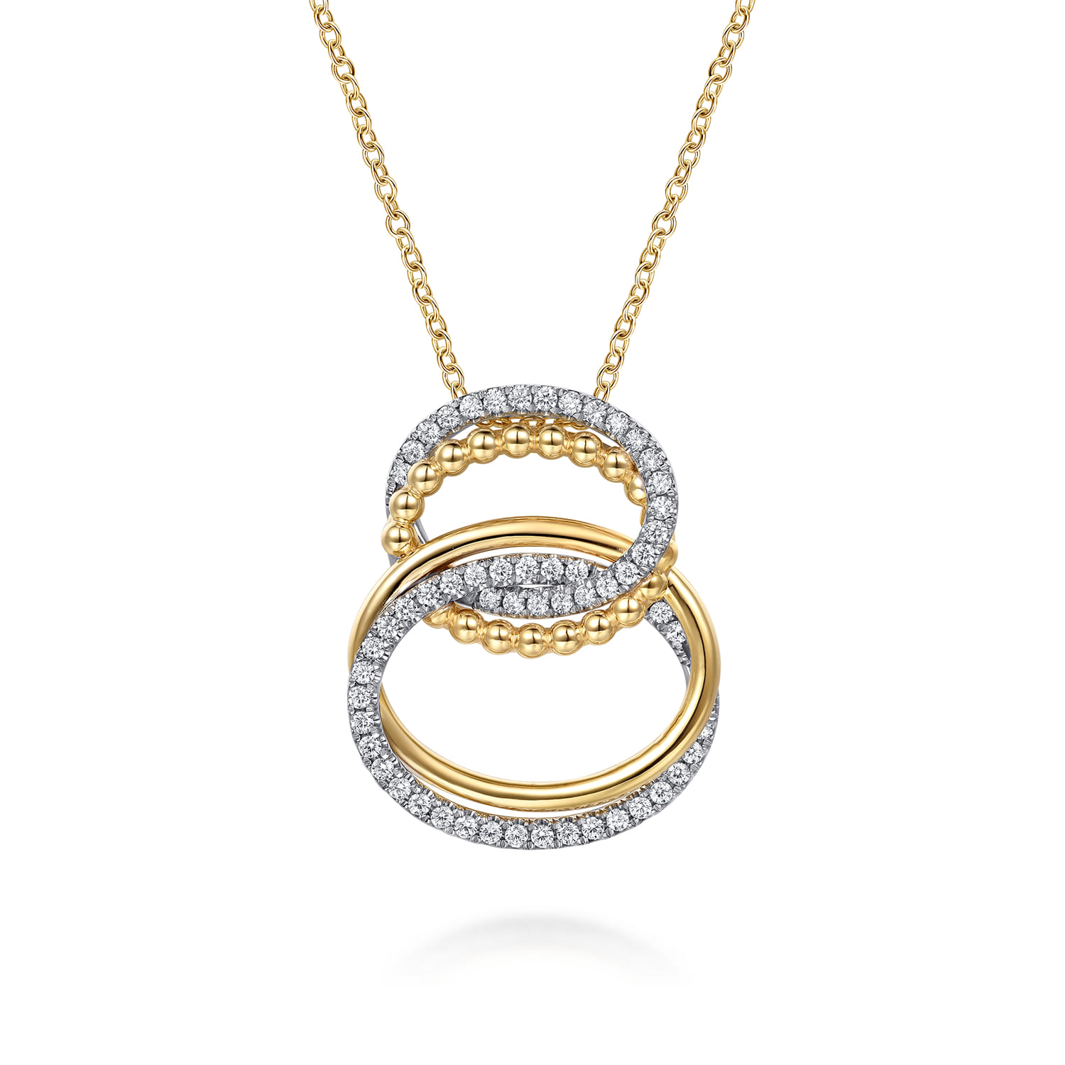 Bujukan Link - 14K White  Yellow Gold Bujukan and Diamond Doule Row Link Drop Necklace - 0.75 ct - Shot 1