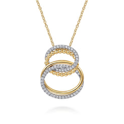 Bujukan Link - 14K White  Yellow Gold Bujukan and Diamond Doule Row Link Drop Necklace