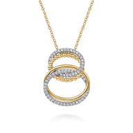 Bujukan Link - 14K White  Yellow Gold Bujukan and Diamond Doule Row Link Drop Necklace