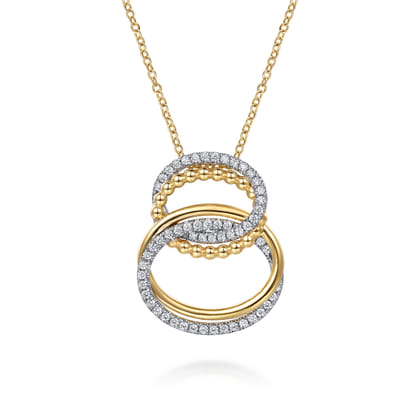 Bujukan Link - 14K White  Yellow Gold Bujukan and Diamond Doule Row Link Drop Necklace