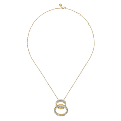 Bujukan Link - 14K White  Yellow Gold Bujukan and Diamond Doule Row Link Drop Necklace