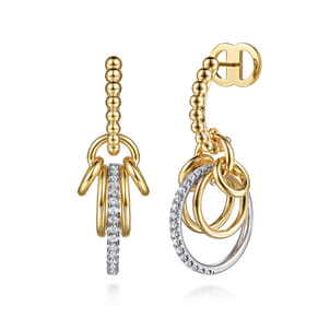 Bujukan Link - 14K White  Yellow Gold Bujukan and Diamond Drop J-Hoop Earrings