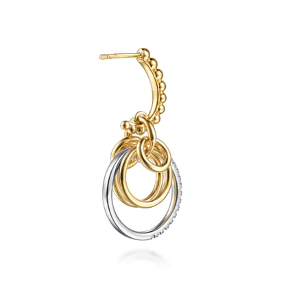 Bujukan Link - 14K White  Yellow Gold Bujukan and Diamond Drop J-Hoop Earrings
