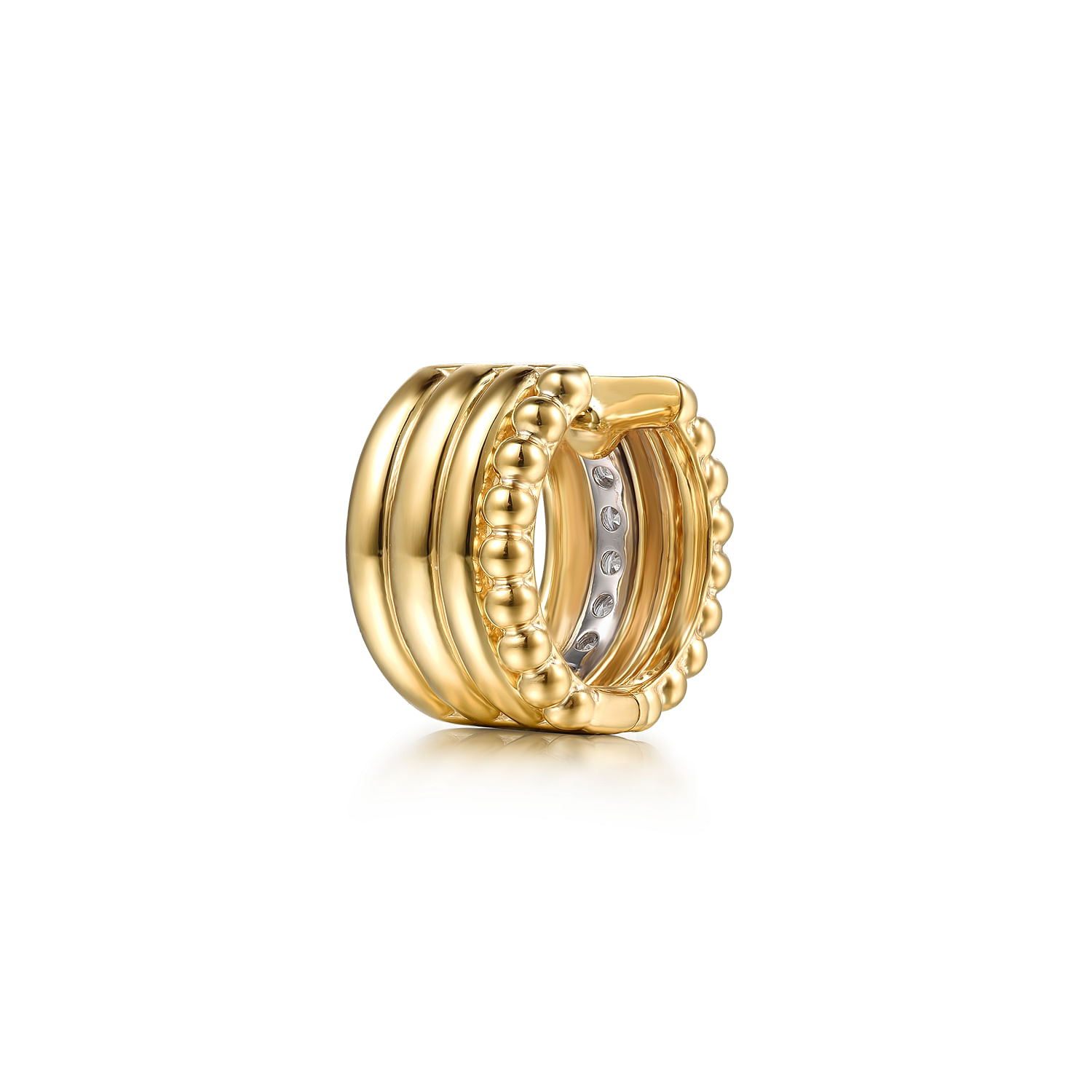 Bujukan Link - 14K White  Yellow Gold Bujukan and Diamond Huggie Earrings