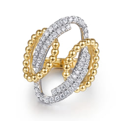 Bujukan Link - 14K White  Yellow Gold Bujukan and Diamond Interlocking Link Ring
