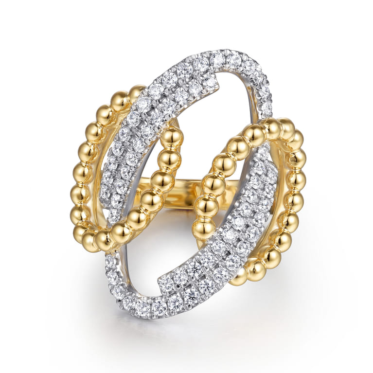 Bujukan Link - 14K White  Yellow Gold Bujukan and Diamond Interlocking Link Ring - 0.65 ct - Shot 1