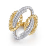 Bujukan Link - 14K White  Yellow Gold Bujukan and Diamond Interlocking Link Ring - 0.65 ct