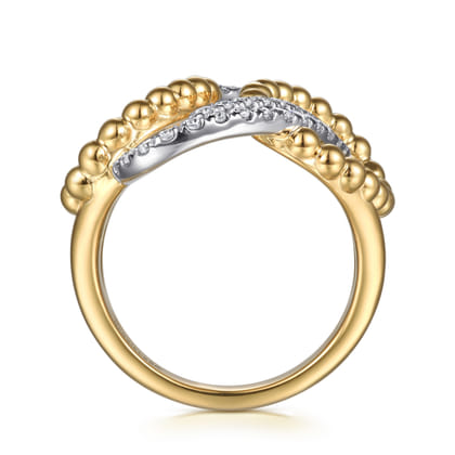 Bujukan Link - 14K White  Yellow Gold Bujukan and Diamond Interlocking Link Ring