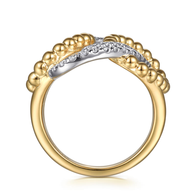 Bujukan Link - 14K White  Yellow Gold Bujukan and Diamond Interlocking Link Ring - 0.65 ct - Shot 2