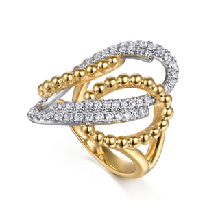 Bujukan Link - 14K White  Yellow Gold Bujukan and Diamond Interlocking Link Ring
