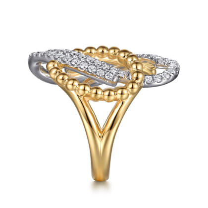 Bujukan Link - 14K White  Yellow Gold Bujukan and Diamond Interlocking Link Ring