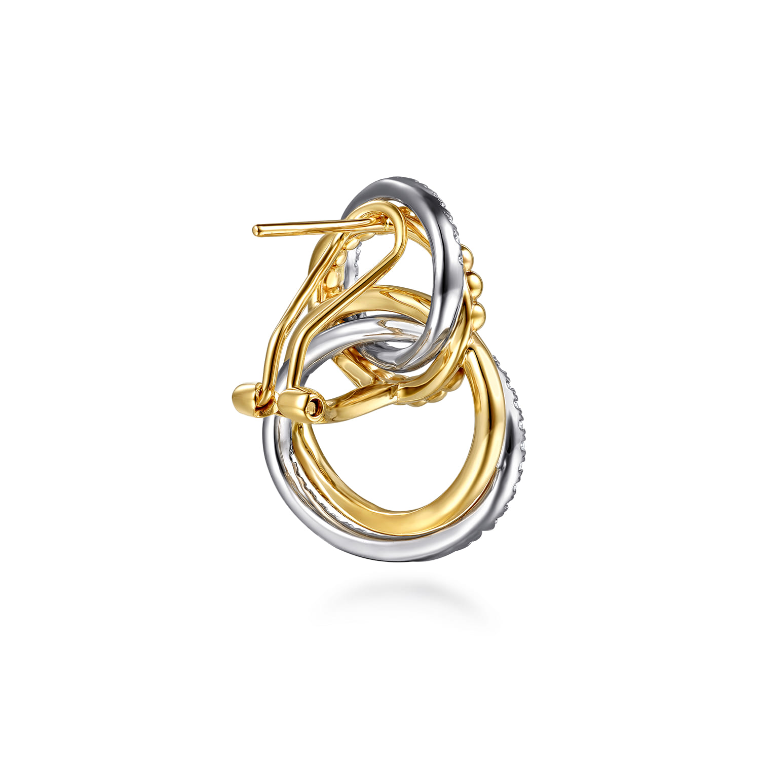 Bujukan Link - 14K White  Yellow Gold Bujukan and Diamond Interlocking link Stud Earrings - 0.85 ct - Shot 2