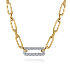 Bujukan Link - 14K White  Yellow Gold Bujukan and Diamond Link Chain Necklace