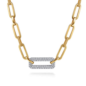 Bujukan Link - 14K White  Yellow Gold Bujukan and Diamond Link Chain Necklace