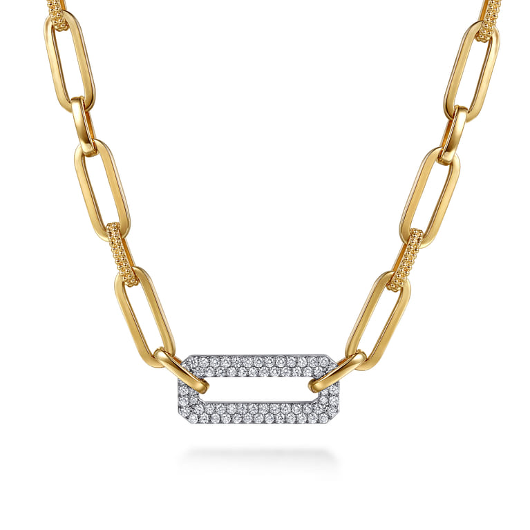 Bujukan Link - 14K White  Yellow Gold Bujukan and Diamond Link Chain Necklace - 1.35 ct - Shot 1