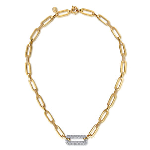 Bujukan Link - 14K White  Yellow Gold Bujukan and Diamond Link Chain Necklace