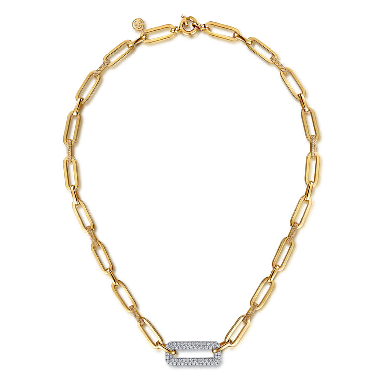 Bujukan Link - 14K White  Yellow Gold Bujukan and Diamond Link Chain Necklace - 1.35 ct - Shot 2