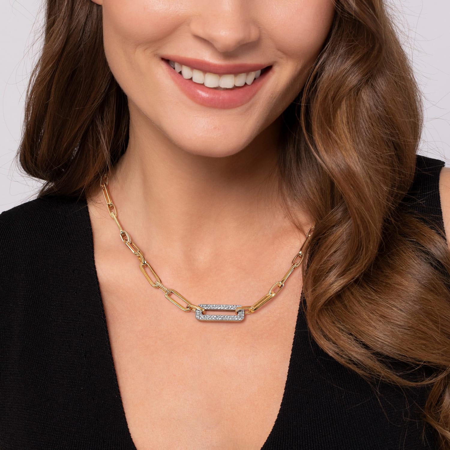 Bujukan Link - 14K White  Yellow Gold Bujukan and Diamond Link Chain Necklace