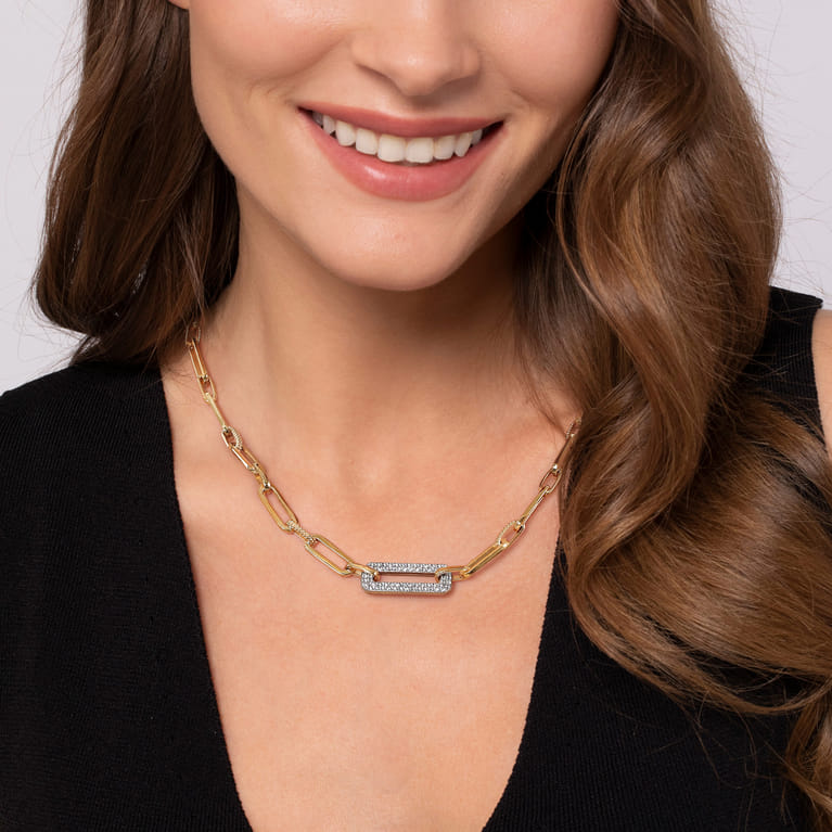 Bujukan Link - 14K White  Yellow Gold Bujukan and Diamond Link Chain Necklace - 1.35 ct - Shot 3
