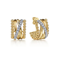 Bujukan Link - 14K Yellow Gold Bujukan Diamond Criss Cross J Hoop Earrings
