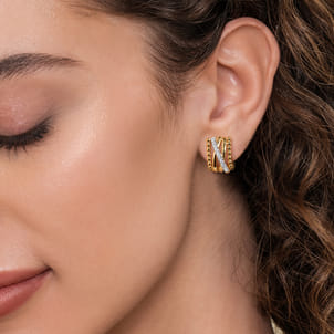 Bujukan Link - 14K Yellow Gold Bujukan Diamond Criss Cross J Hoop Earrings