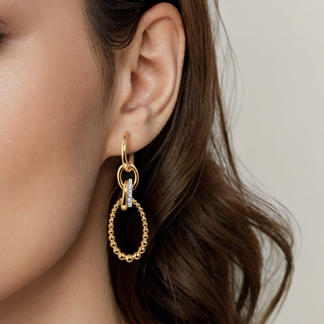 Bujukan Link - 14K Yellow Gold Bujukan Diamond Link Drop Earrings