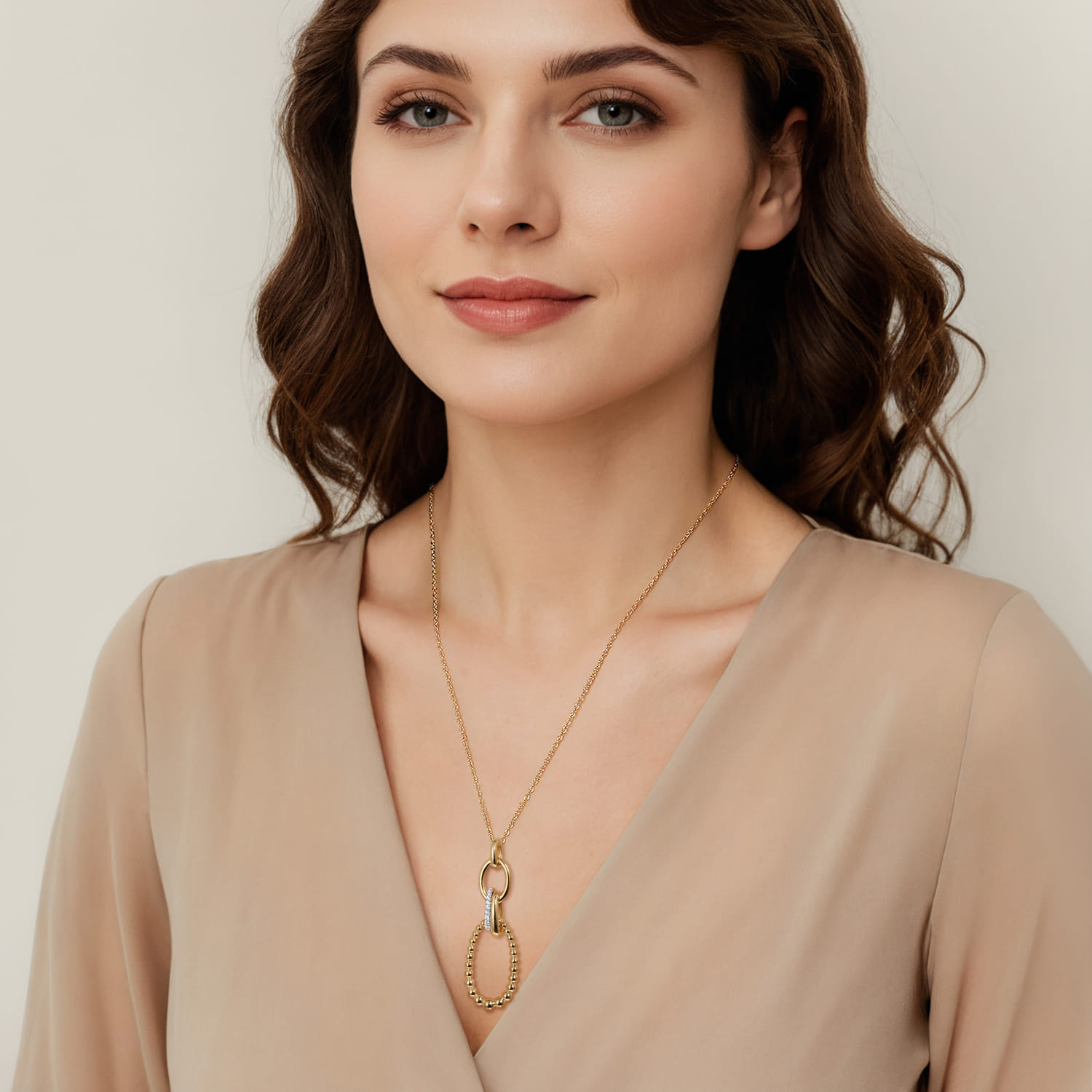 Bujukan Link - 14K Yellow Gold Bujukan Diamond Link Pendant Necklace - 0.18 ct - Shot 3