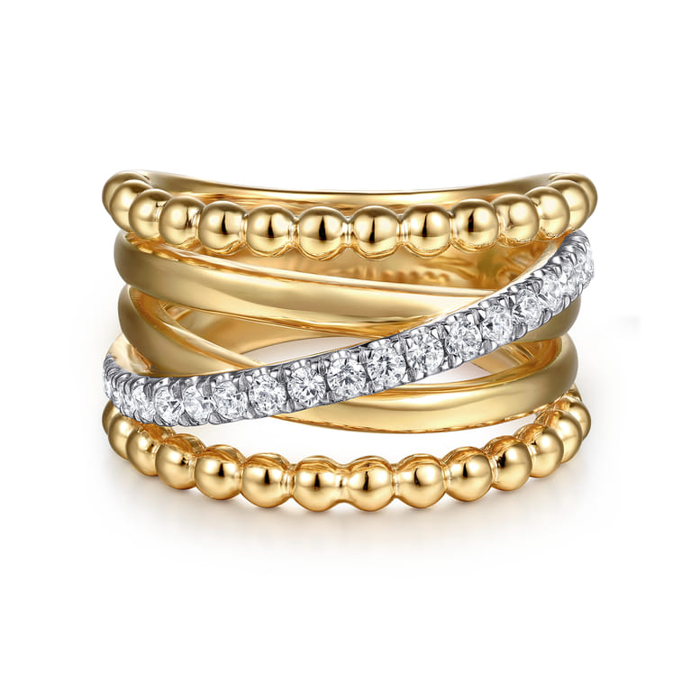 Bujukan Link - 14K Yellow Gold Bujukan Diamond Wide Band Ring - 0.3 ct - Shot 1