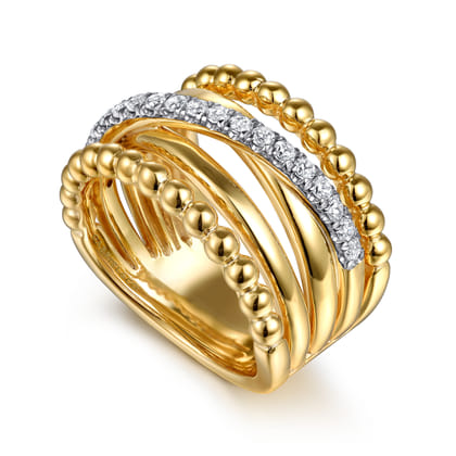 Bujukan Link - 14K Yellow Gold Bujukan Diamond Wide Band Ring
