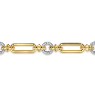 Bujukan Link - 14K Yellow Gold Bujukan and Diamond Link Chain Tennis Bracelet
