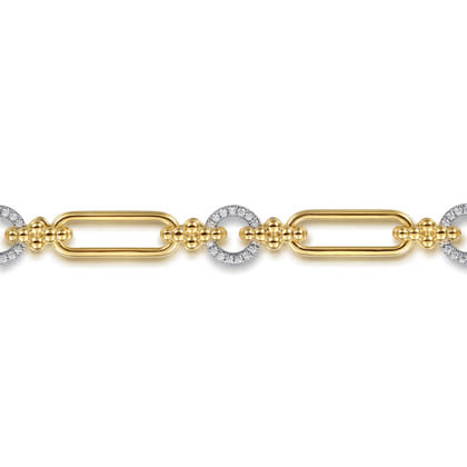 Bujukan Link - 14K Yellow Gold Bujukan and Diamond Link Chain Tennis Bracelet