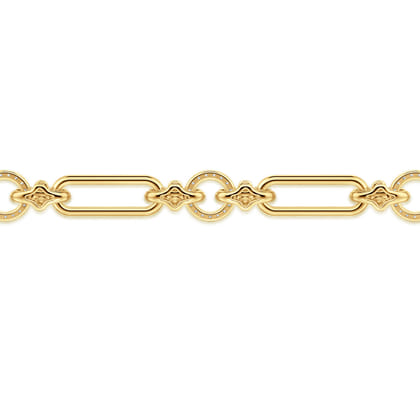 Bujukan Link - 14K Yellow Gold Bujukan and Diamond Link Chain Tennis Bracelet