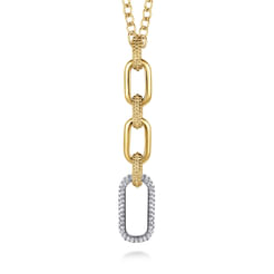 Bujukan Link - 14K Yellow Gold Bujukan and Diamond Link Pendant Drop Necklace