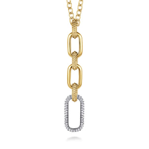 Bujukan Link - 14K Yellow Gold Bujukan and Diamond Link Pendant Drop Necklace