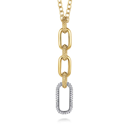 Bujukan Link - 14K Yellow Gold Bujukan and Diamond Link Pendant Drop Necklace