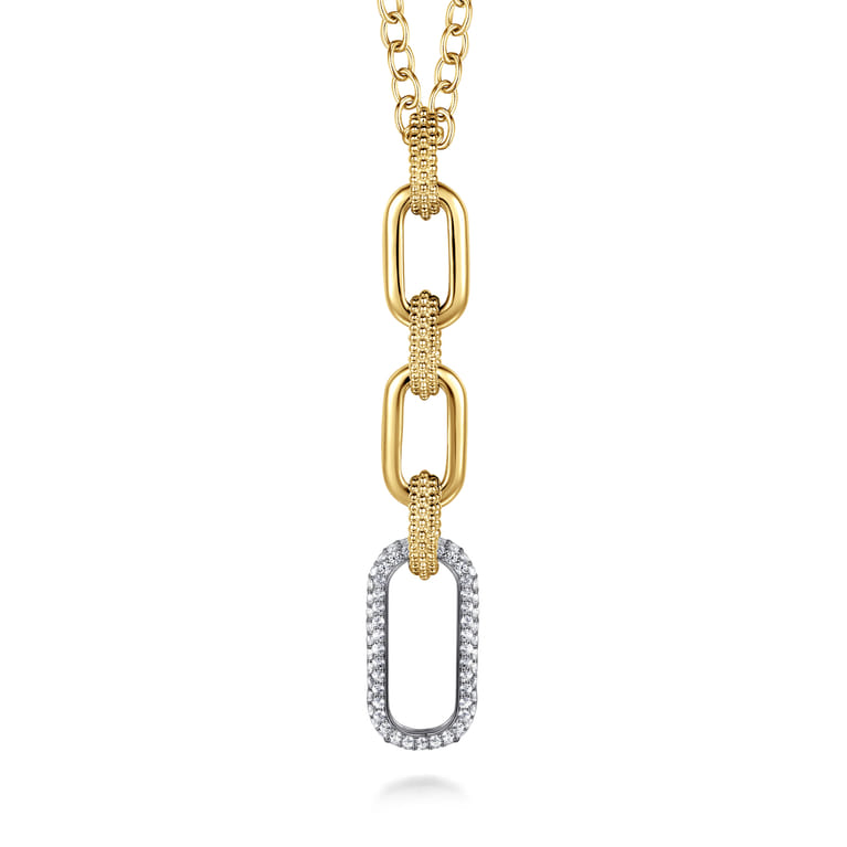 Bujukan Link - 14K Yellow Gold Bujukan and Diamond Link Pendant Drop Necklace - 1.75 ct - Shot 1