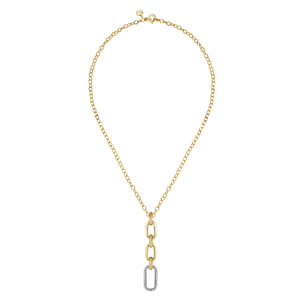 Bujukan Link - 14K Yellow Gold Bujukan and Diamond Link Pendant Drop Necklace