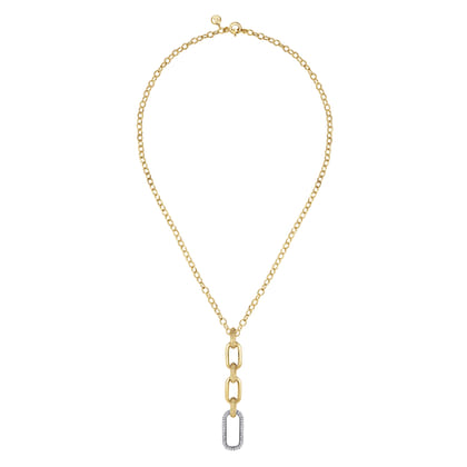 Bujukan Link - 14K Yellow Gold Bujukan and Diamond Link Pendant Drop Necklace