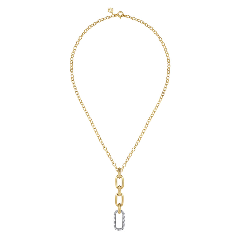Bujukan Link - 14K Yellow Gold Bujukan and Diamond Link Pendant Drop Necklace - 1.75 ct - Shot 2
