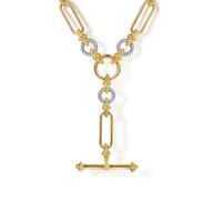 Bujukan Link - 14K Yellow Gold Hollow Tube Link Bujukan and Diamond Y Necklace