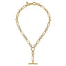 Bujukan Link - 14K Yellow Gold Hollow Tube Link Bujukan and Diamond Y Necklace - 1.2 ct