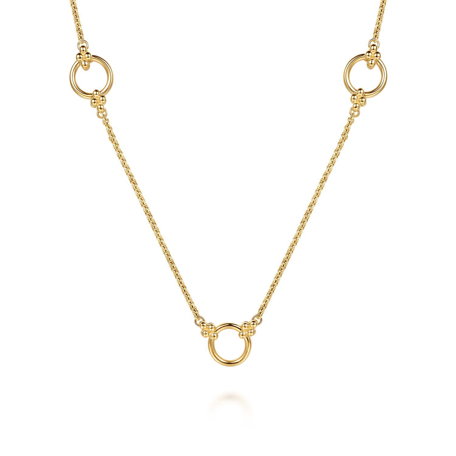 Bujukan Link - 14K Yellow Plain Gold Bujukan Clover Link Chain Station Necklace - Shot 1