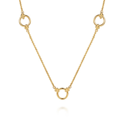 Bujukan Link - 14K Yellow Plain Gold Bujukan Clover Link Chain Station Necklace